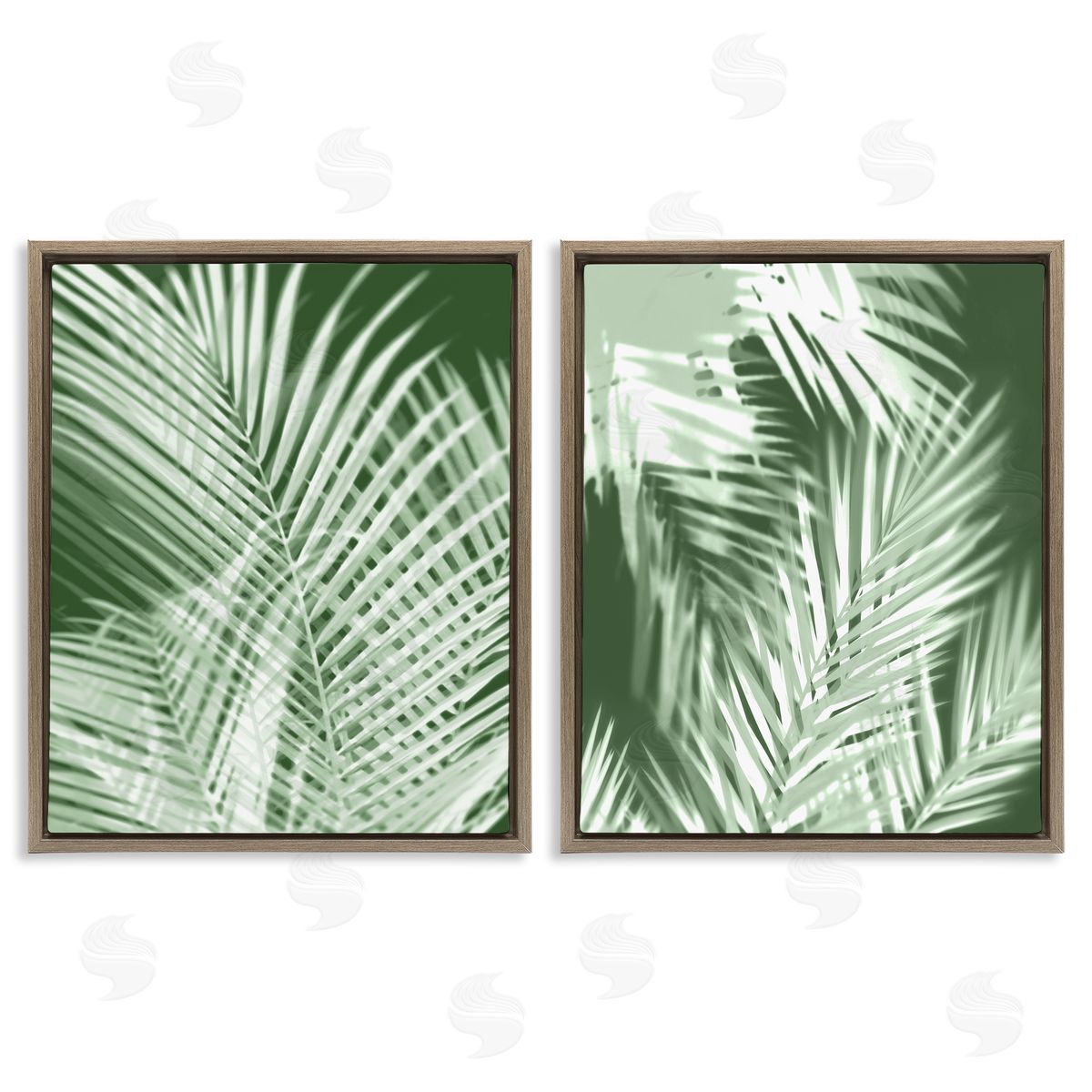 Melonie Miller Blurred Green Palm Fronds Brown Floating Frame Canvas Wall Art Print