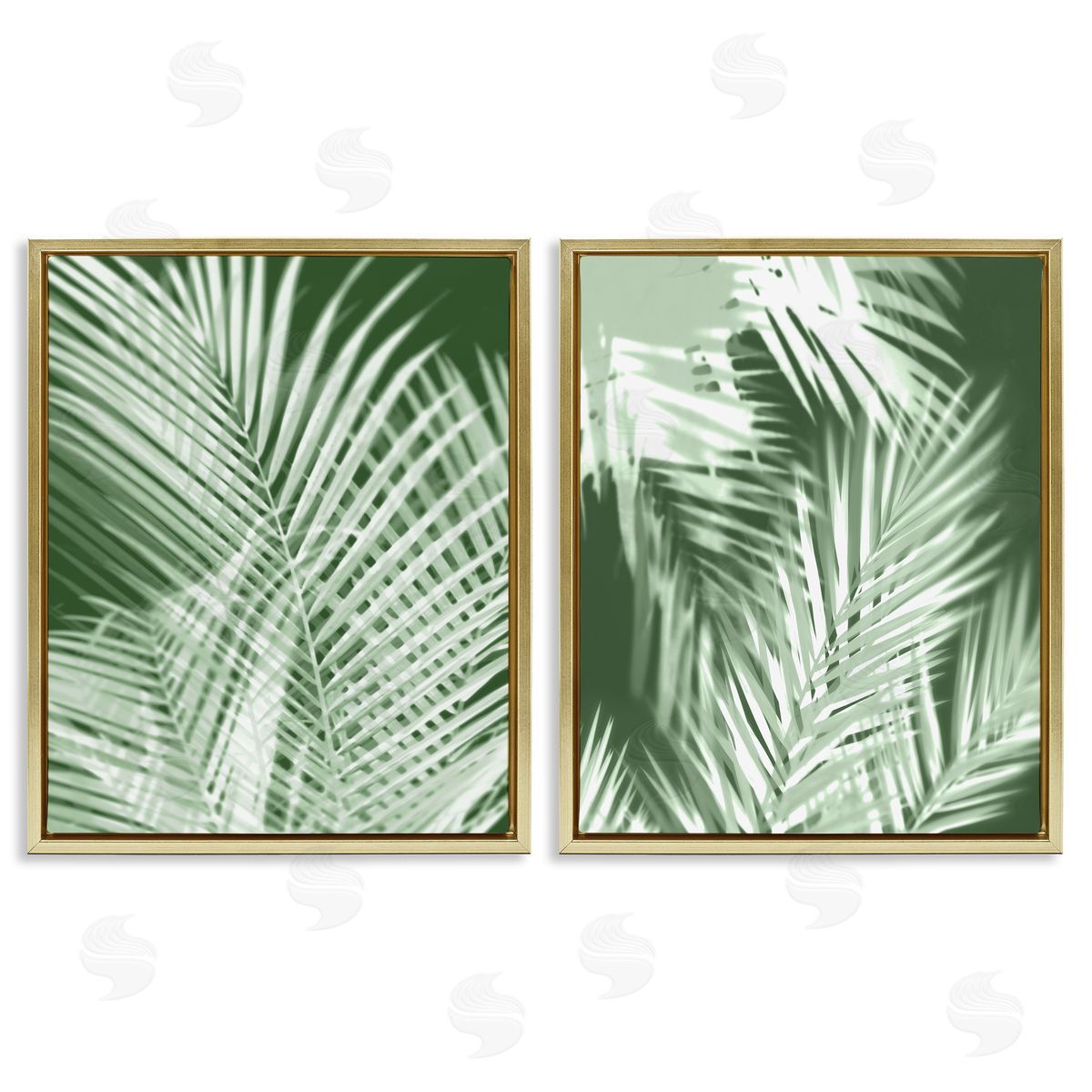 Melonie Miller Blurred Green Palm Fronds Gold Floating Frame Canvas Wall Art Print