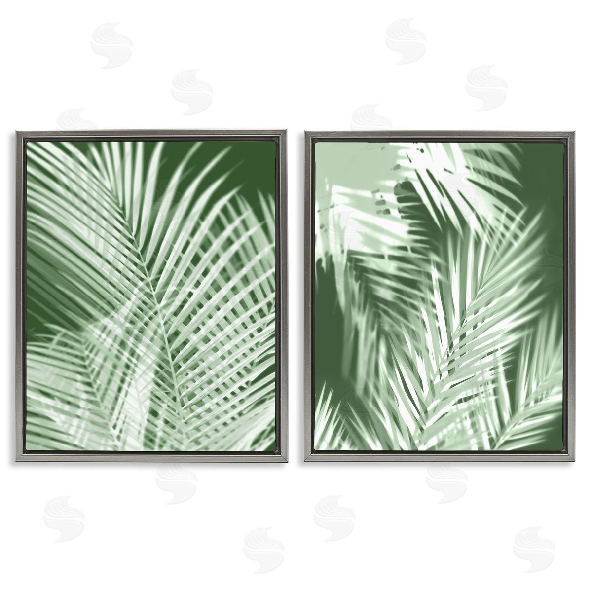 Melonie Miller Blurred Green Palm Fronds Gray Floating Frame Canvas Wall Art Print