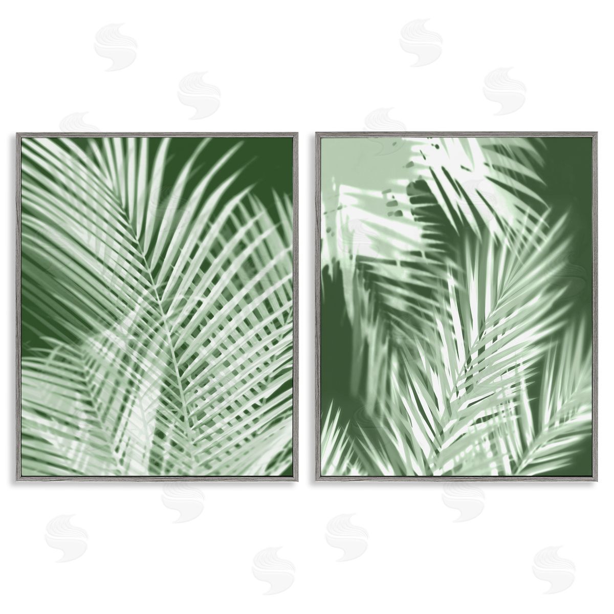 Melonie Miller Blurred Green Palm Fronds Gray Framed Giclee Wall Art Print