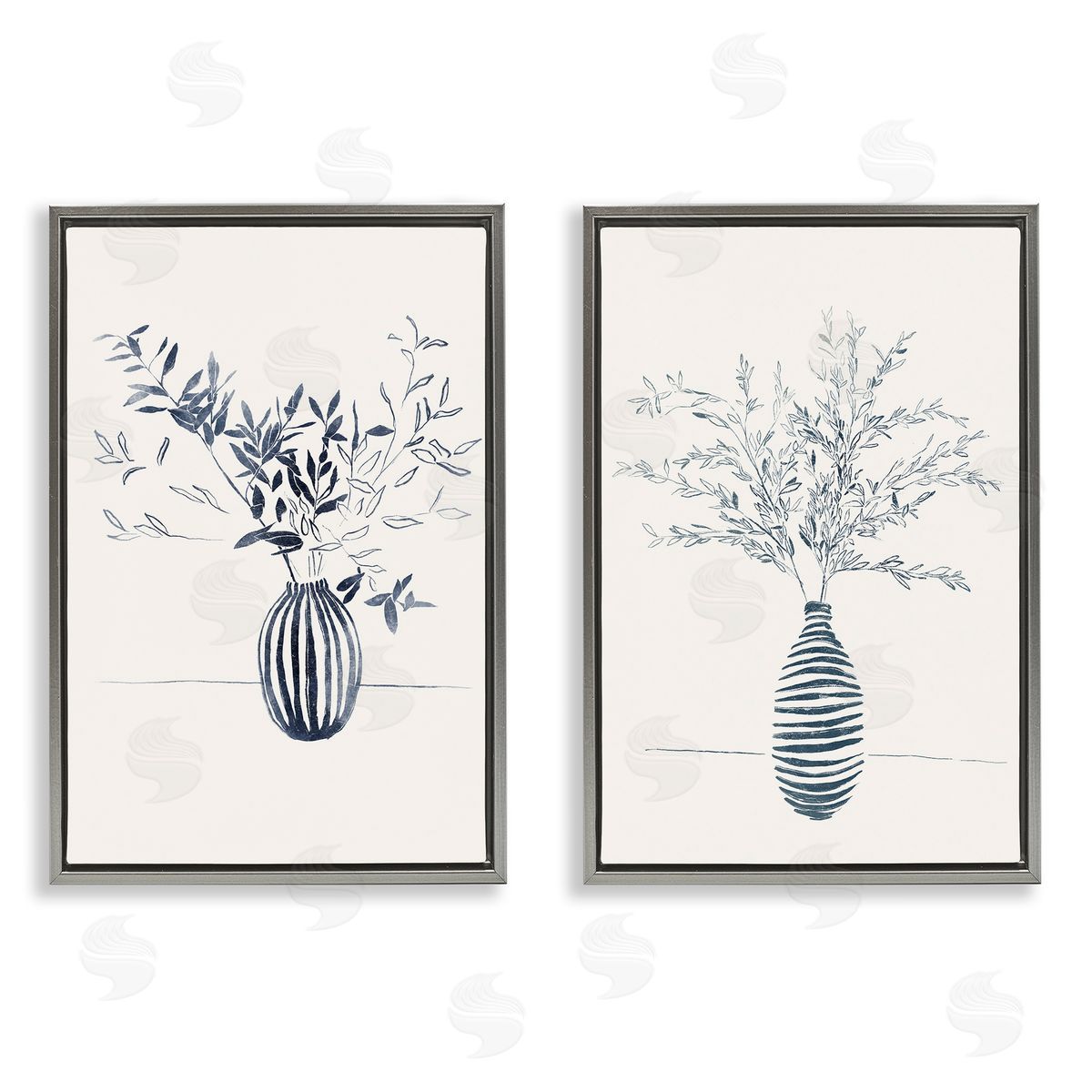 Yuyu Pont Striped Floral Table Vase Gray Floating Frame Canvas Wall Art Print