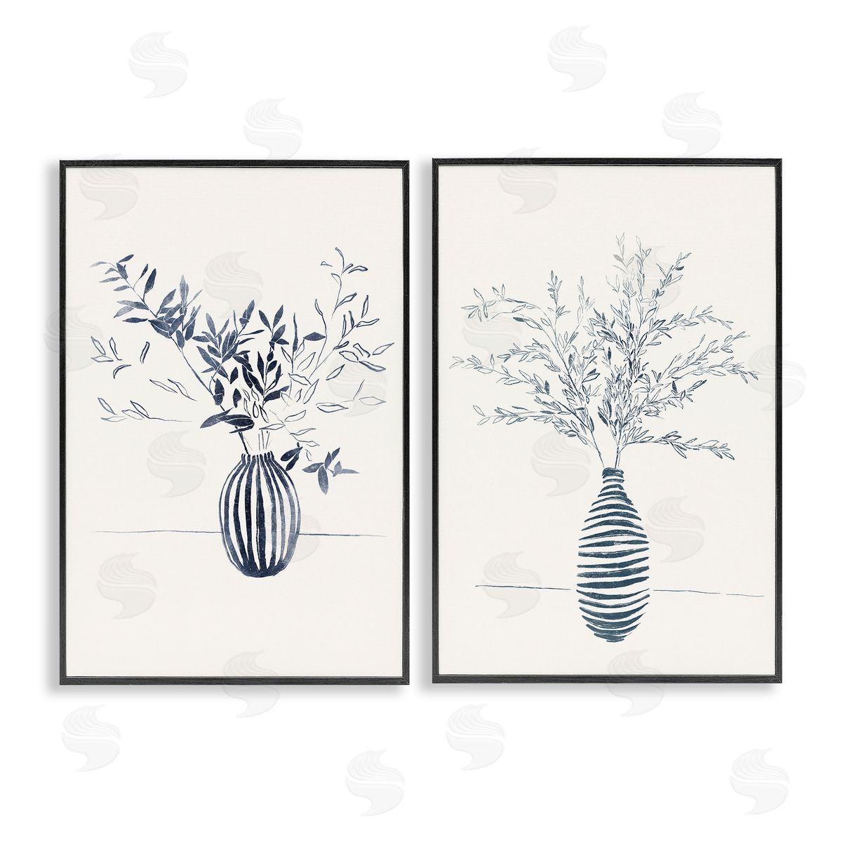 Yuyu Pont Striped Floral Table Vase Black Framed Giclee Wall Art Print