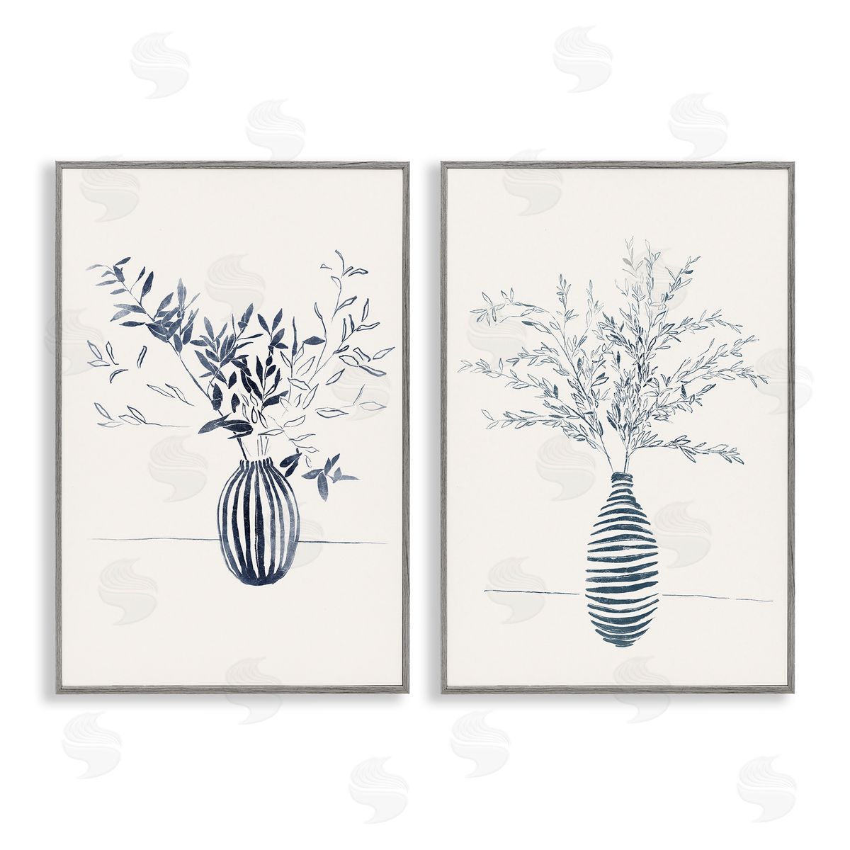 Yuyu Pont Striped Floral Table Vase Gray Framed Giclee Wall Art Print