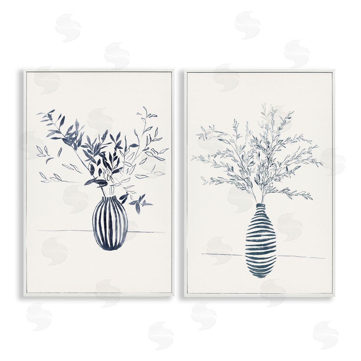 Yuyu Pont Striped Floral Table Vase White Framed Giclee Wall Art Print