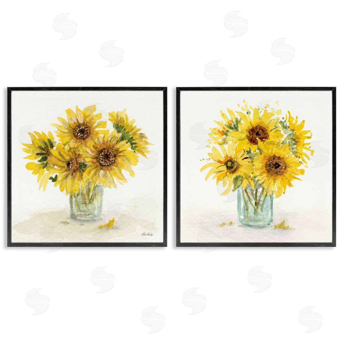 Paul Brent Sunflower Bouquet Jar Black Framed Giclee Wall Art Print