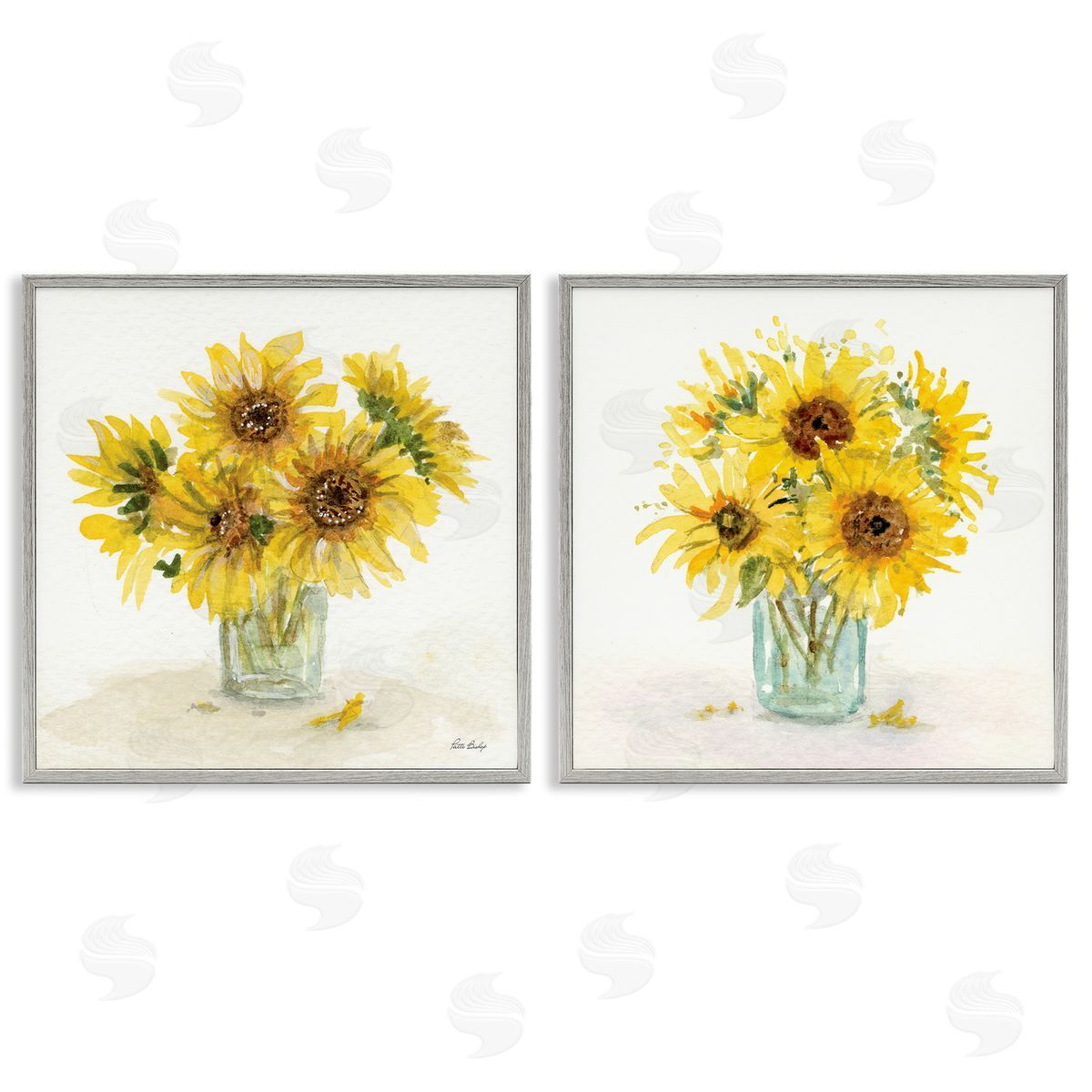 Paul Brent Sunflower Bouquet Jar Gray Framed Giclee Wall Art Print