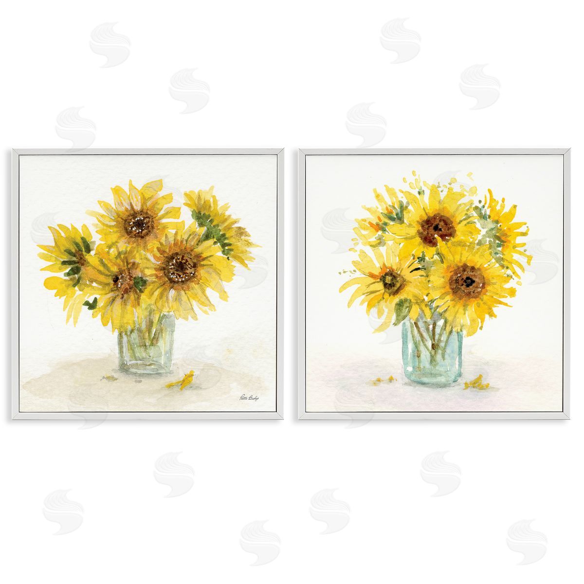 Paul Brent Sunflower Bouquet Jar White Framed Giclee Wall Art Print