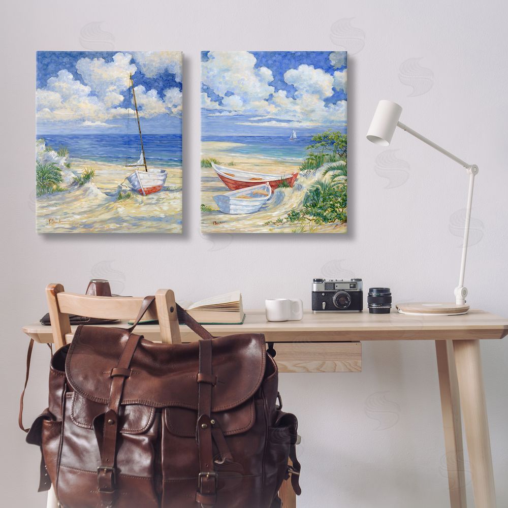 Paul Brent Row Boat on Sandy Beach Canvas Wall Art Print in Room