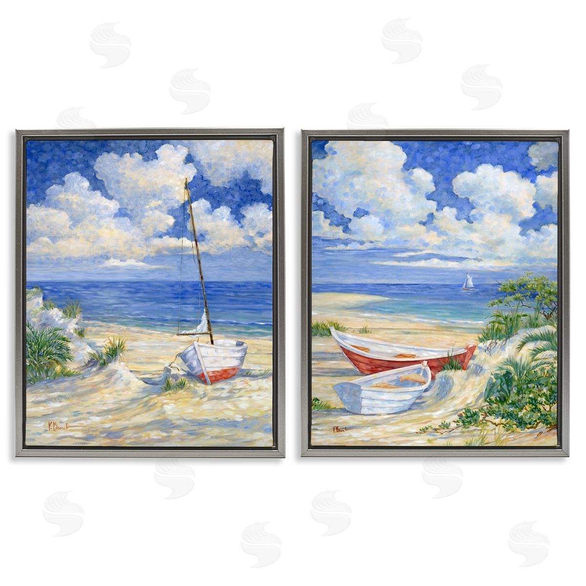 Paul Brent Row Boat on Sandy Beach Gray Floating Frame Canvas Wall Art Print