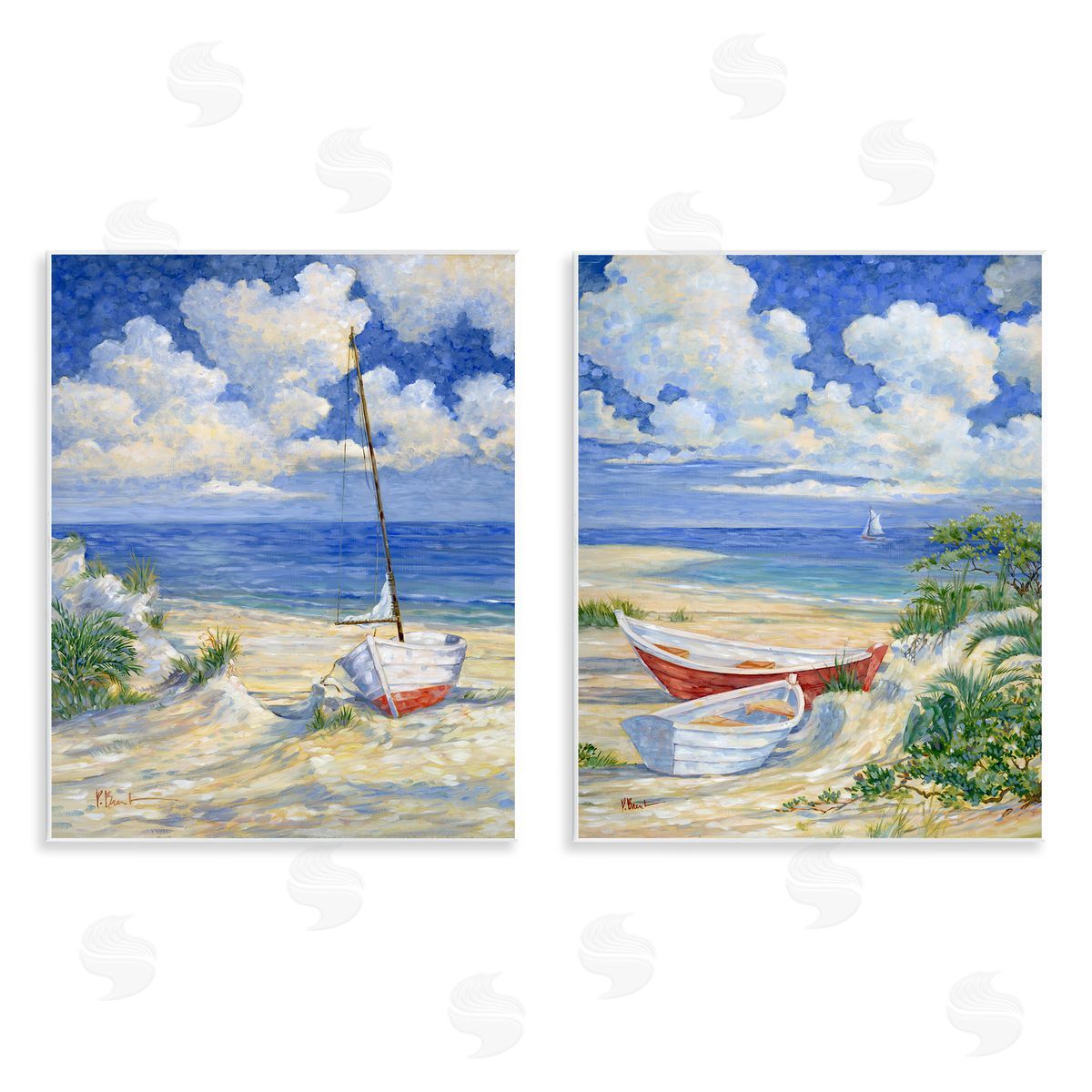 Paul Brent Row Boat on Sandy Beach Wooden Wall Plaque Art Print
