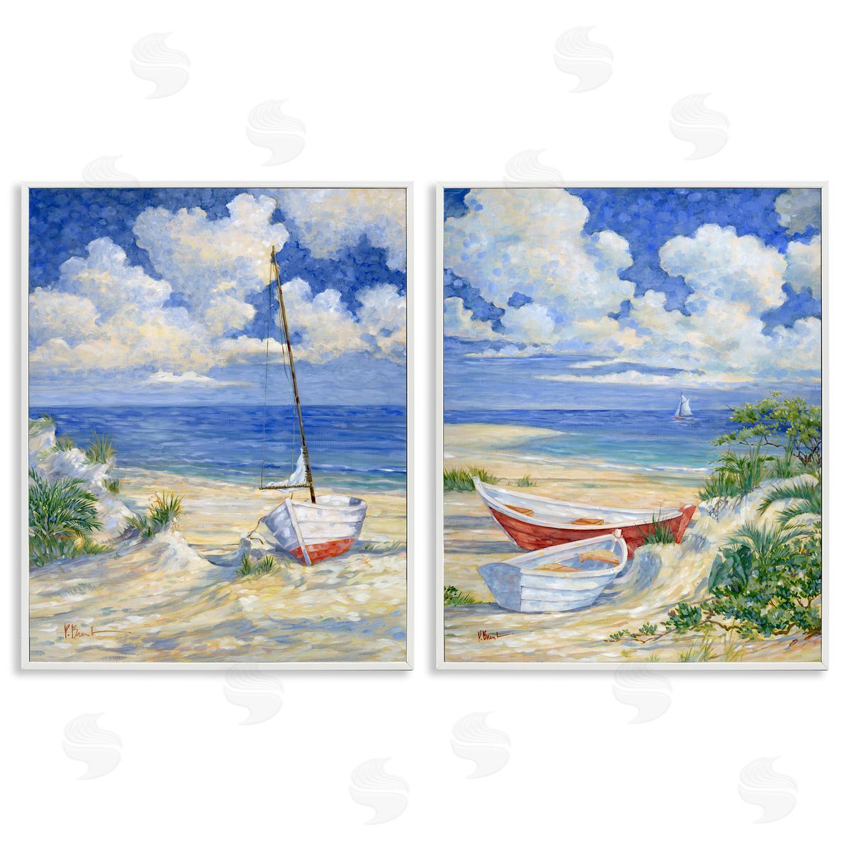 Paul Brent Row Boat on Sandy Beach White Framed Giclee Wall Art Print