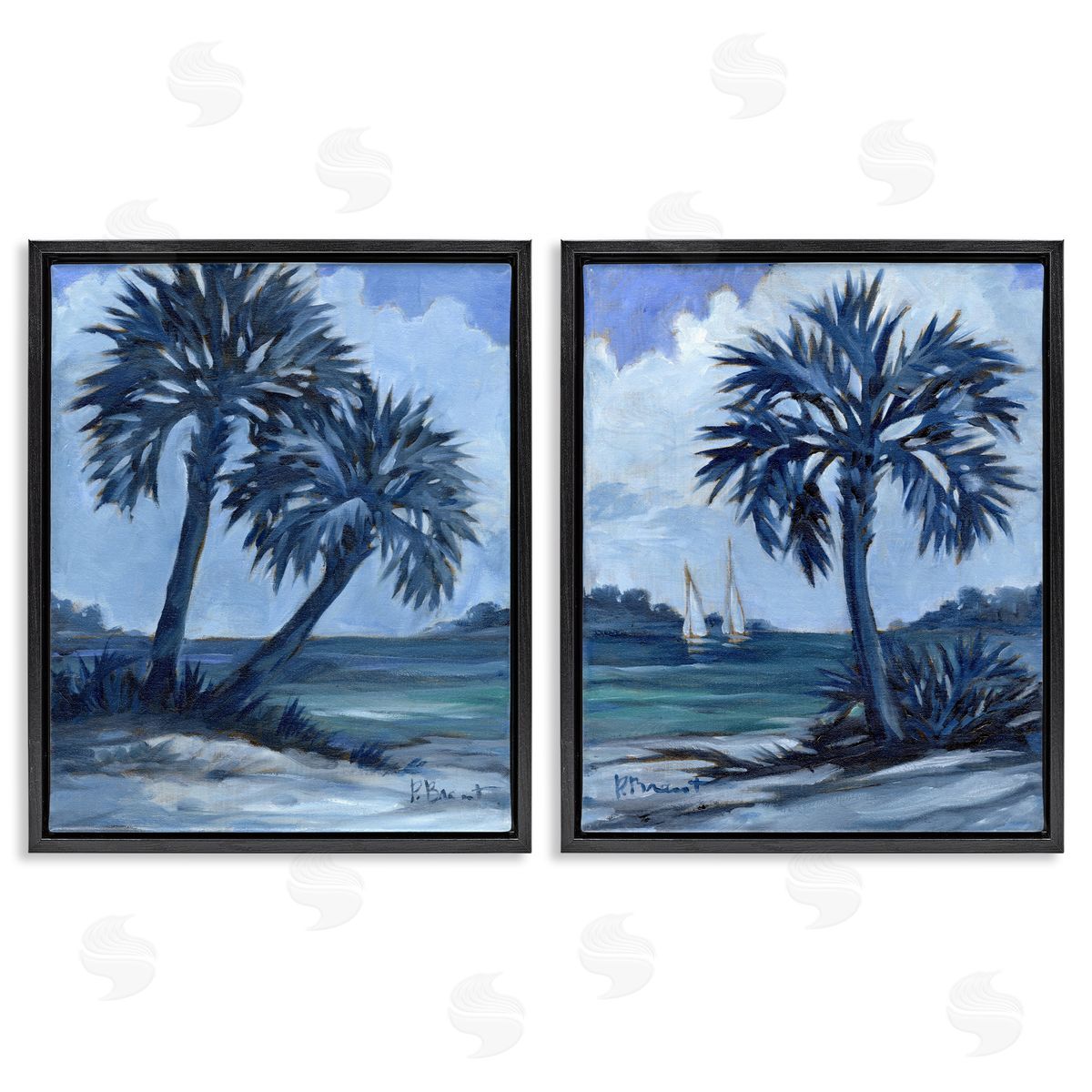 Paul Brent Impressions of Indigo Palms Black Floating Frame Canvas Wall Art Print