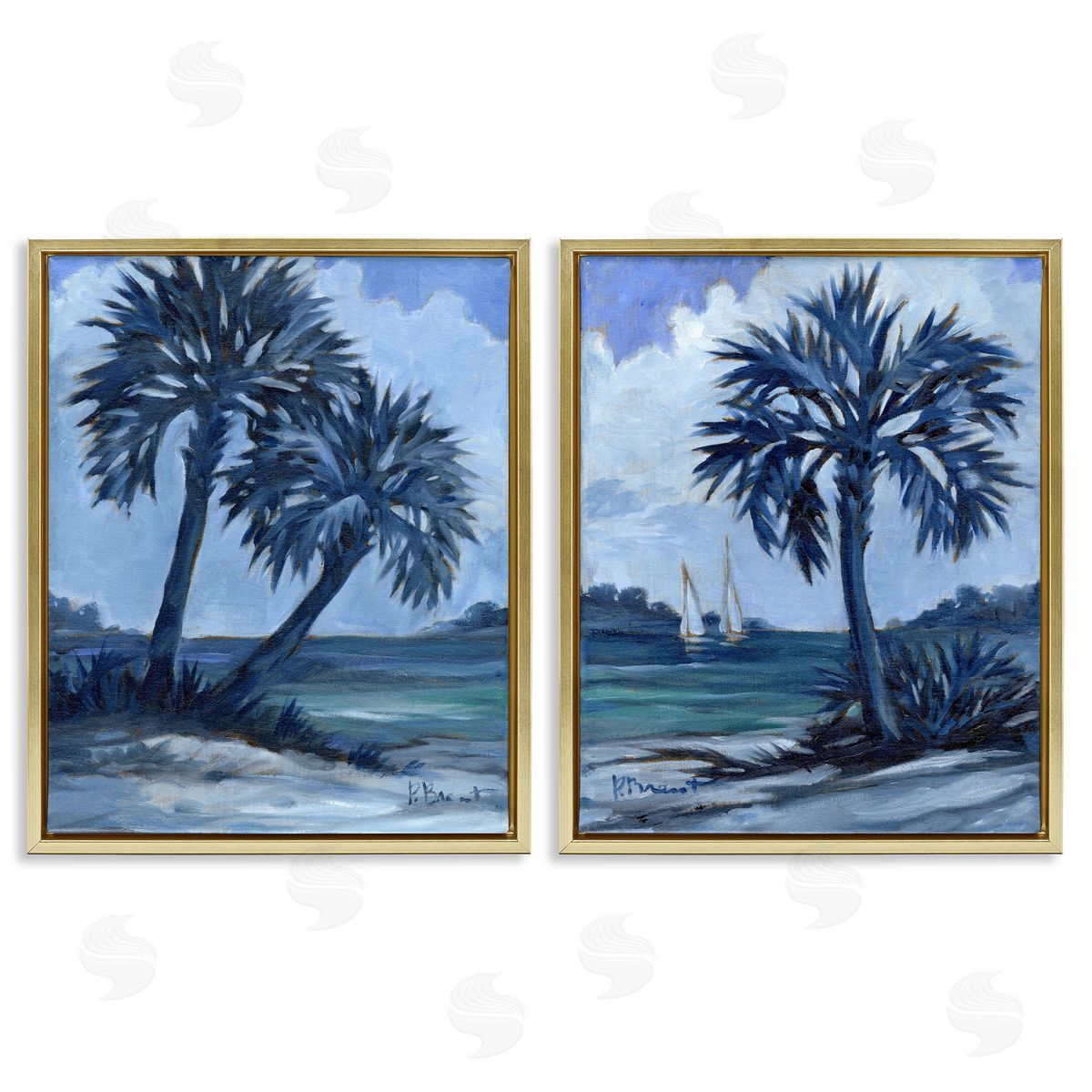 Paul Brent Impressions of Indigo Palms Gold Floating Frame Canvas Wall Art Print