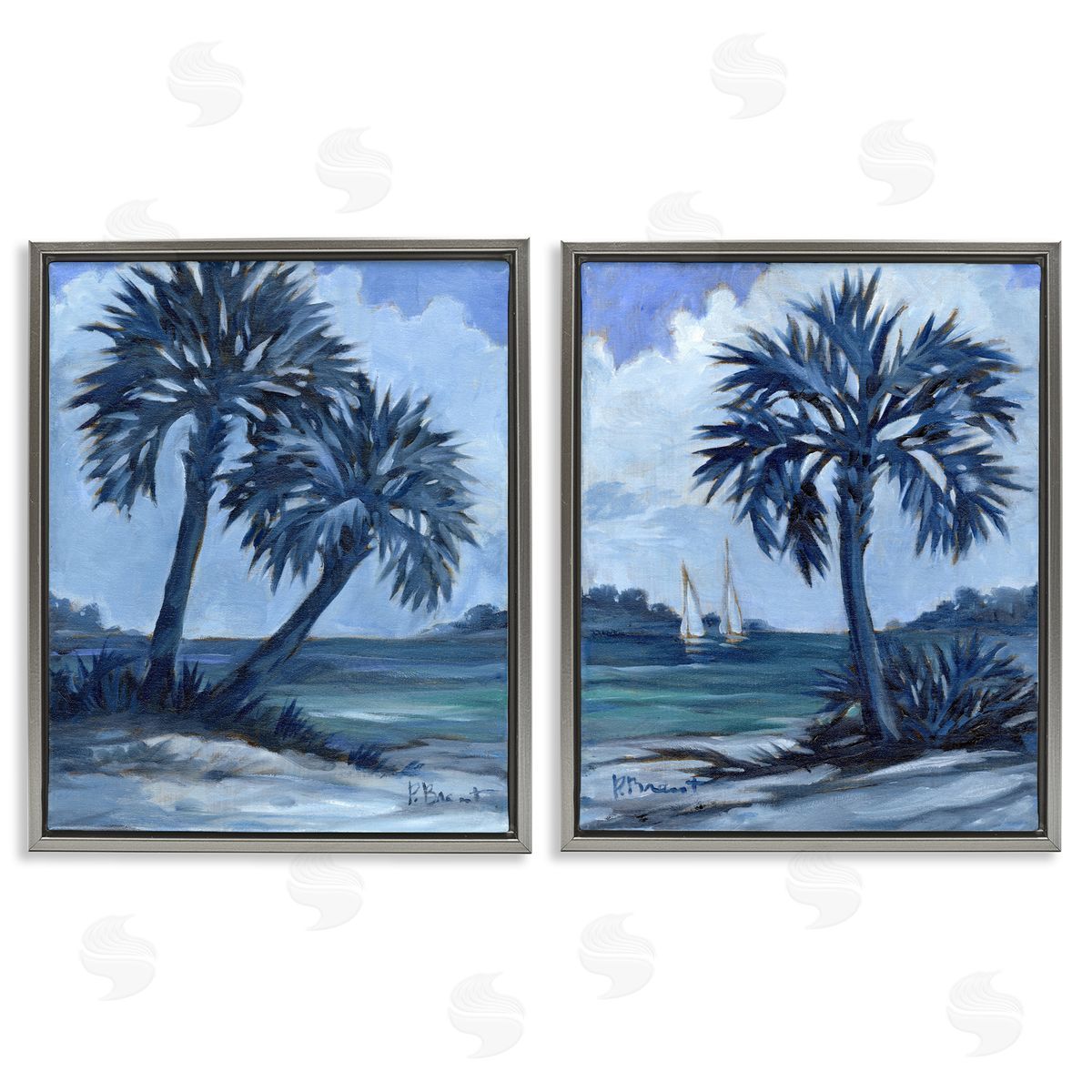 Paul Brent Impressions of Indigo Palms Gray Floating Frame Canvas Wall Art Print