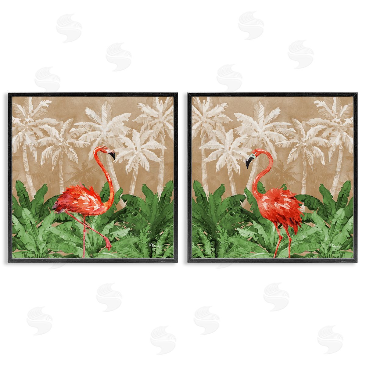 Paul Brent Flamingoes in the Jungle  Black Framed Giclee Wall Art Print