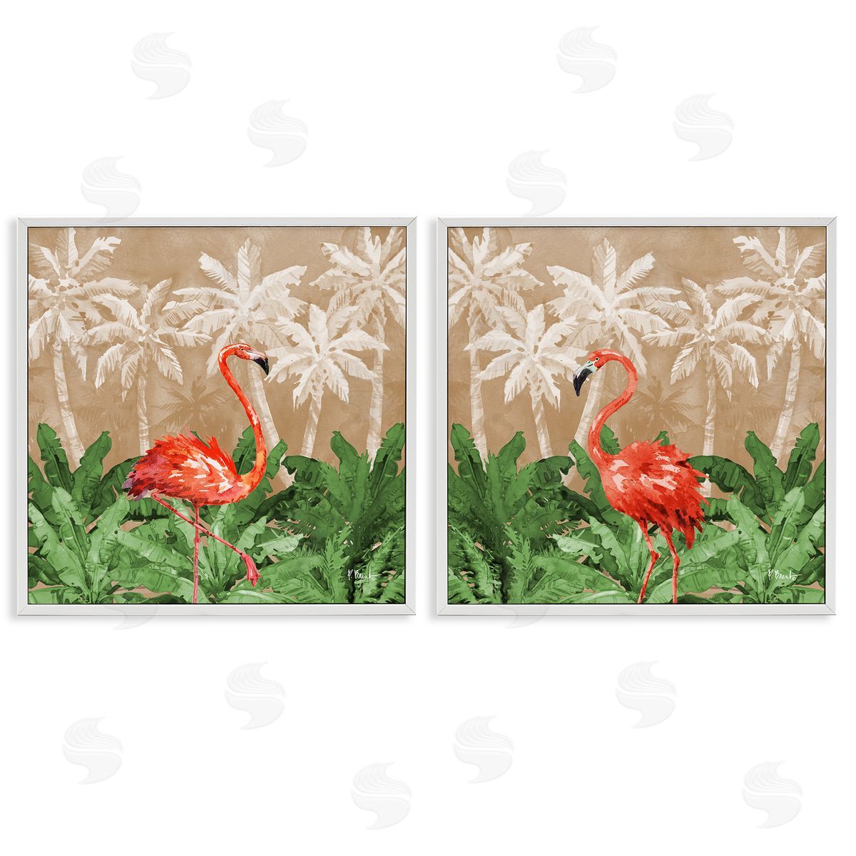 Paul Brent Flamingoes in the Jungle  White Framed Giclee Wall Art Print