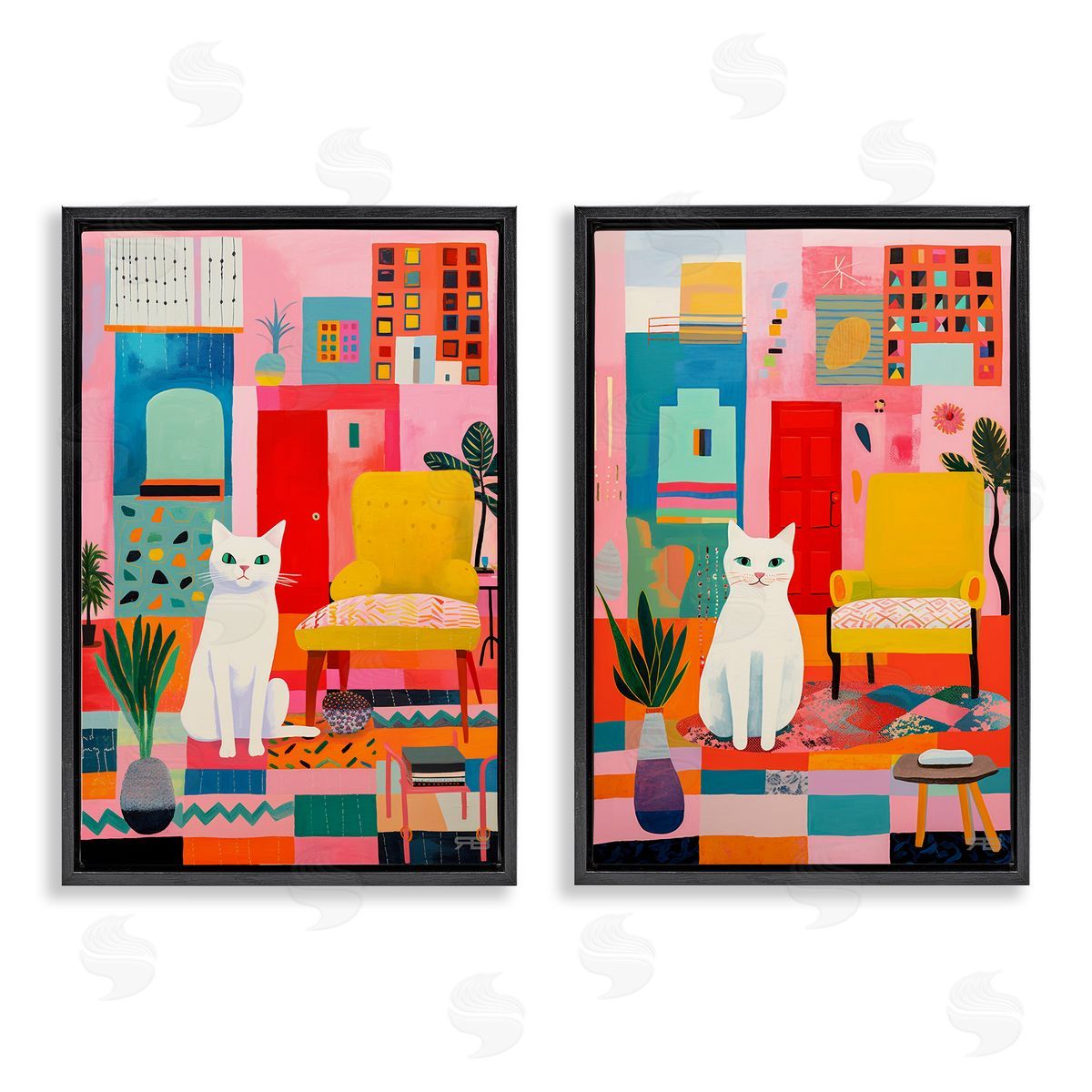 RB Bright Room Sitting Cat Black Floating Frame Canvas Wall Art Print