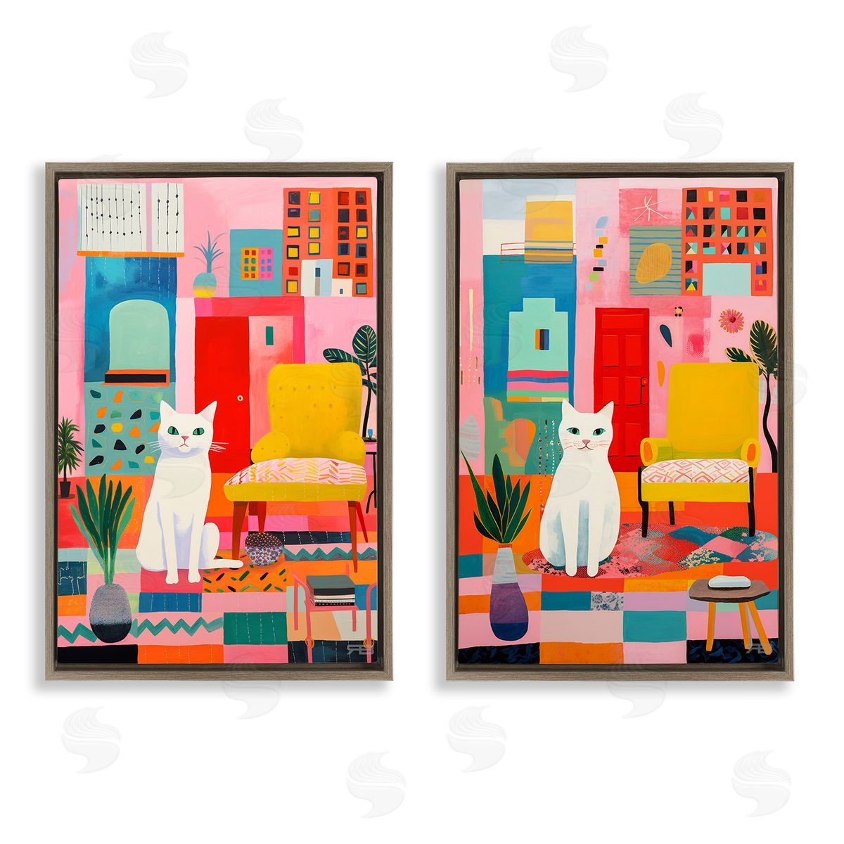 RB Bright Room Sitting Cat Brown Floating Frame Canvas Wall Art Print