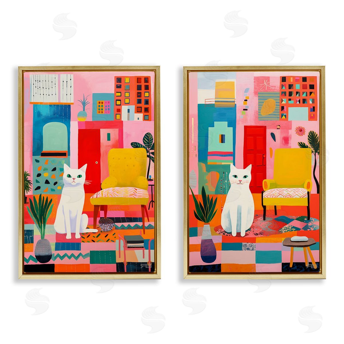 RB Bright Room Sitting Cat Gold Floating Frame Canvas Wall Art Print