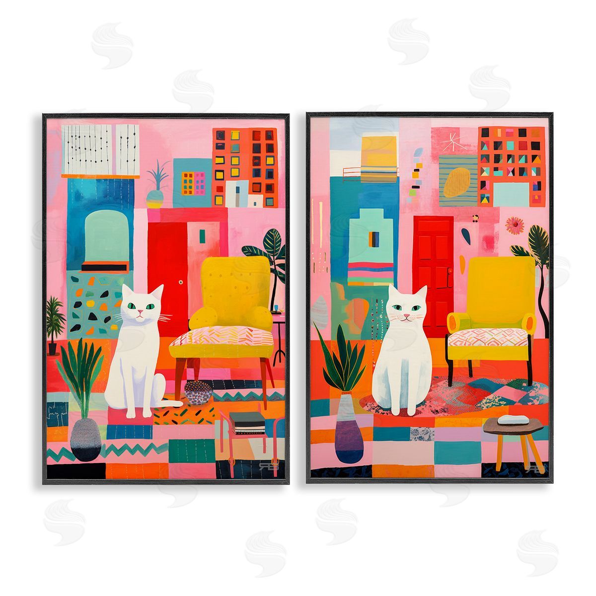RB Bright Room Sitting Cat Black Framed Giclee Wall Art Print