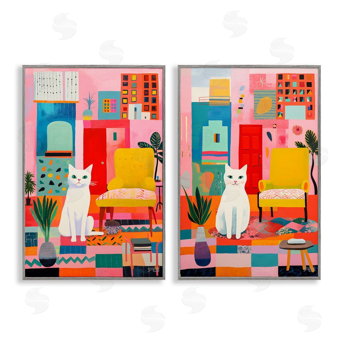 RB Bright Room Sitting Cat Gray Framed Giclee Wall Art Print