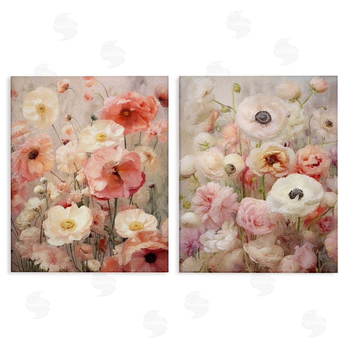 Riley B Blush Floral Flowers Canvas Wall Art Print