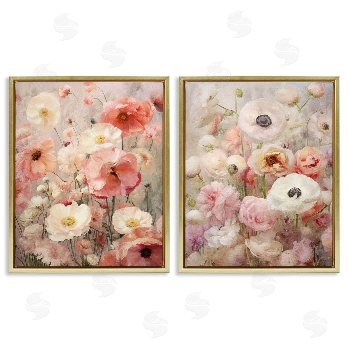 Riley B Blush Floral Flowers Gold Floating Frame Canvas Wall Art Print