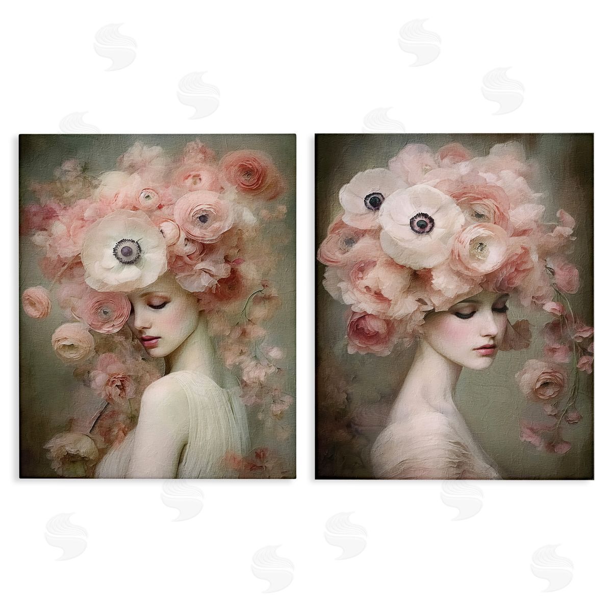 Riley B Coral Blush Female Figure Canvas Wall Art Print