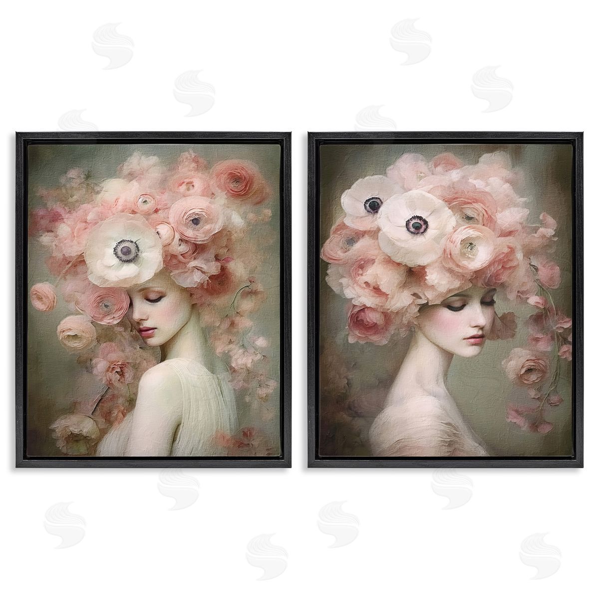 Riley B Coral Blush Female Figure Black Floating Frame Canvas Wall Art Print