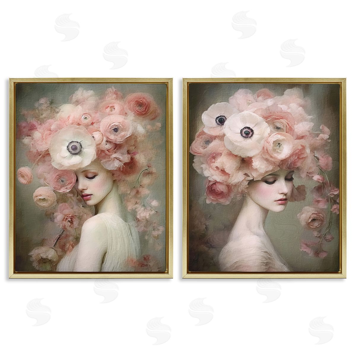 Riley B Coral Blush Female Figure Gold Floating Frame Canvas Wall Art Print