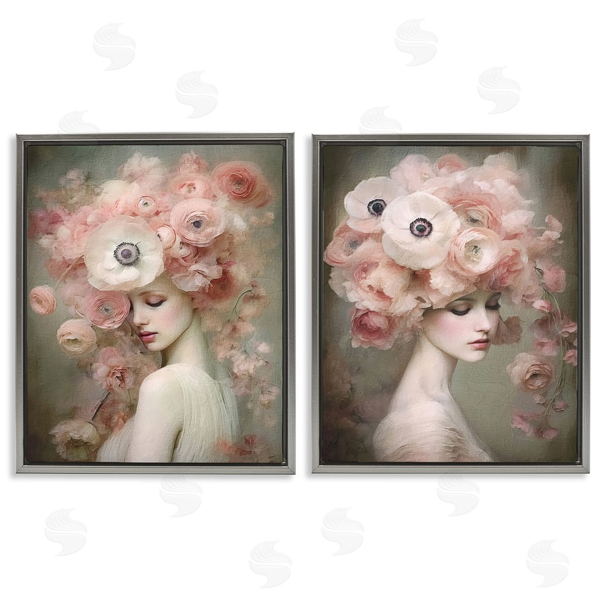 Riley B Coral Blush Female Figure Gray Floating Frame Canvas Wall Art Print
