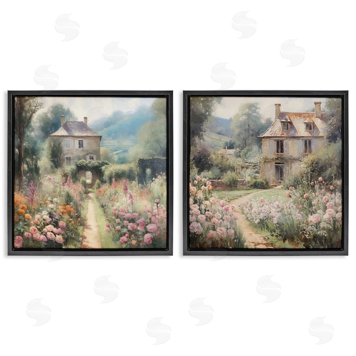 Riley B Quaint French Country Garden Black Floating Frame Canvas Wall Art Print