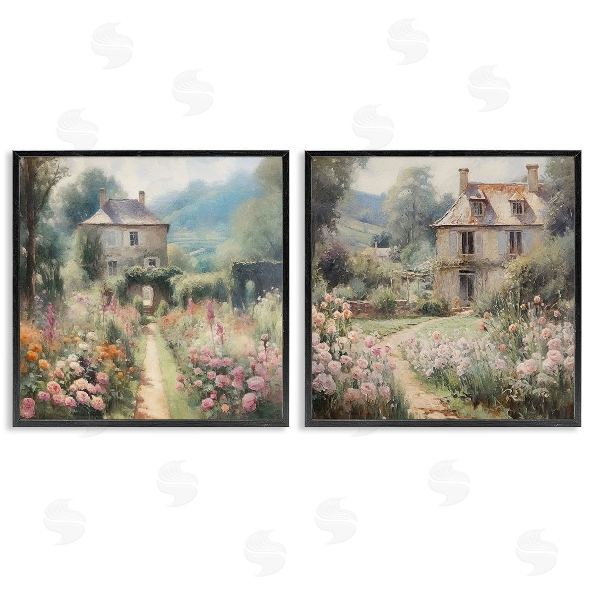 Riley B Quaint French Country Garden Black Framed Giclee Wall Art Print