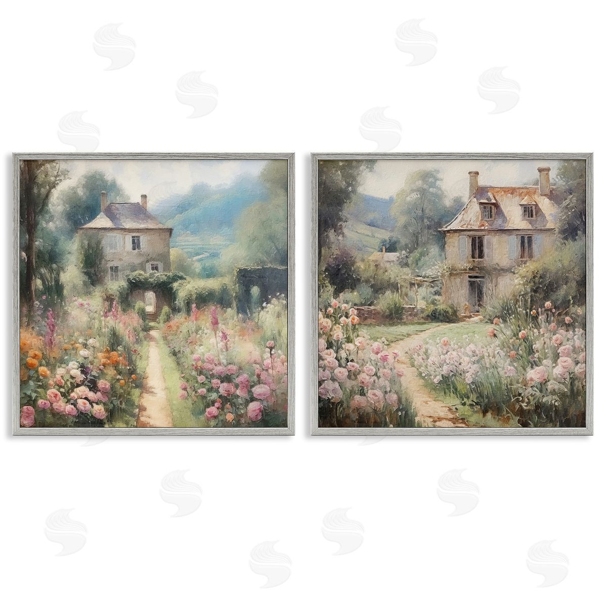 Riley B Quaint French Country Garden Gray Framed Giclee Wall Art Print