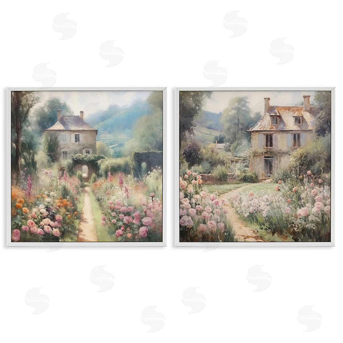 Riley B Quaint French Country Garden White Framed Giclee Wall Art Print