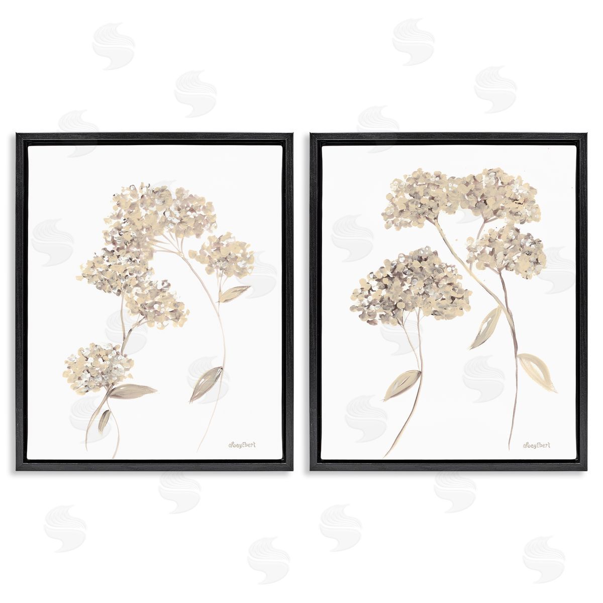 Roy Ebert Plain Beige Blossom Sprig Black Floating Frame Canvas Wall Art Print