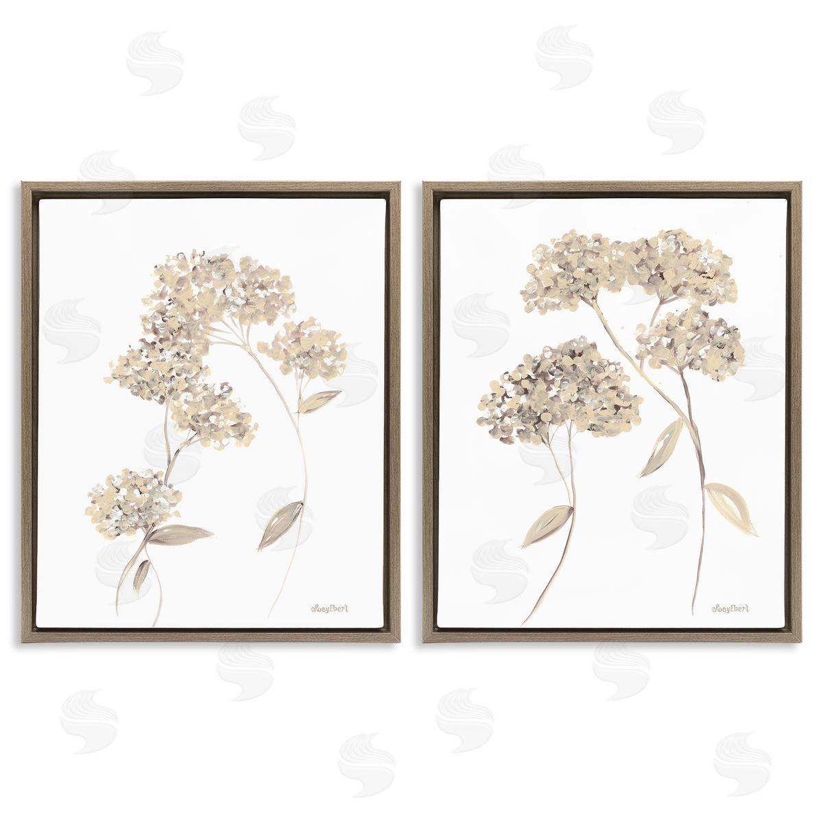 Roy Ebert Plain Beige Blossom Sprig Brown Floating Frame Canvas Wall Art Print