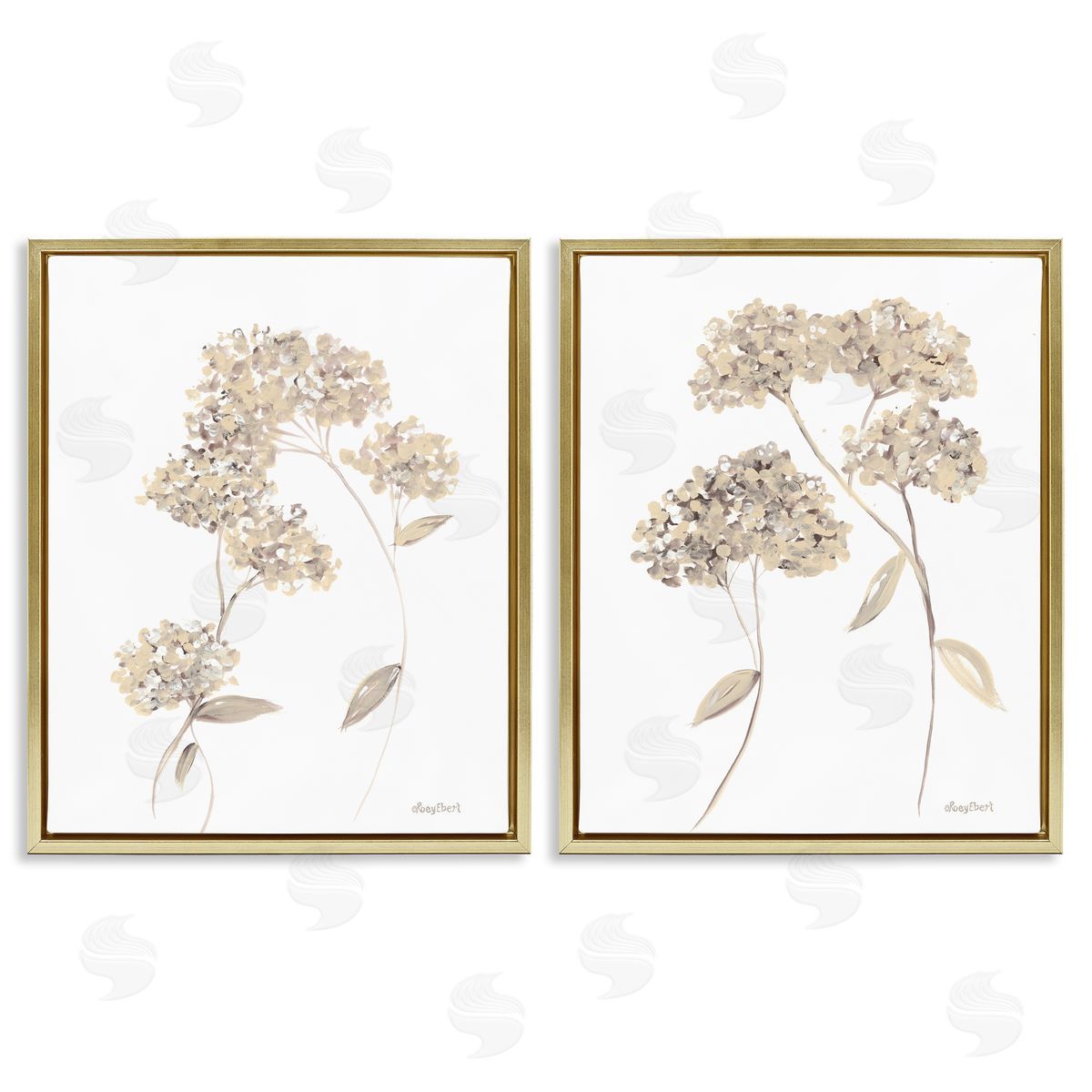 Roy Ebert Plain Beige Blossom Sprig Gold Floating Frame Canvas Wall Art Print