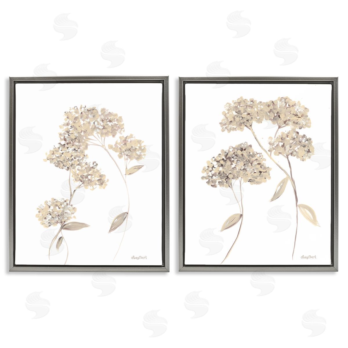 Roy Ebert Plain Beige Blossom Sprig Gray Floating Frame Canvas Wall Art Print