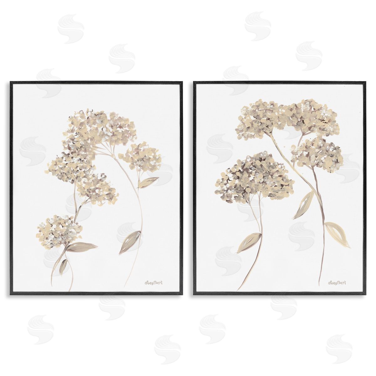 Roy Ebert Plain Beige Blossom Sprig Black Framed Giclee Wall Art Print