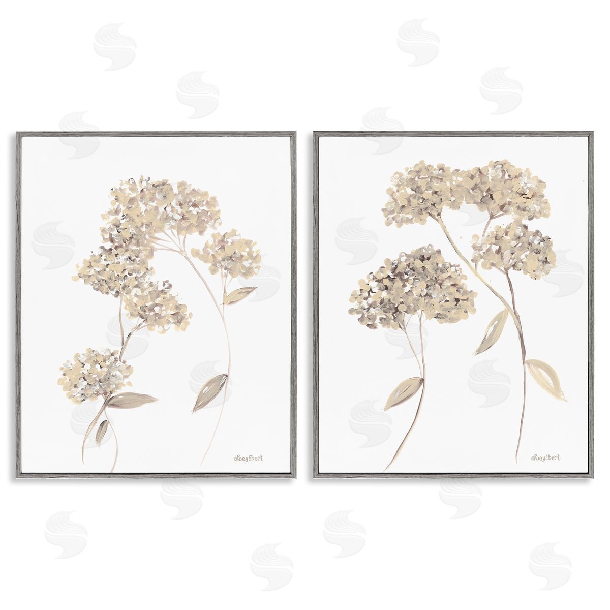 Roy Ebert Plain Beige Blossom Sprig Gray Framed Giclee Wall Art Print