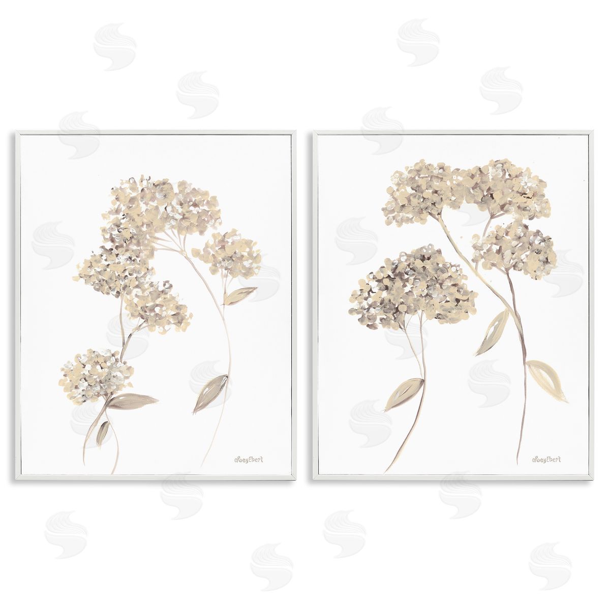 Roy Ebert Plain Beige Blossom Sprig White Framed Giclee Wall Art Print
