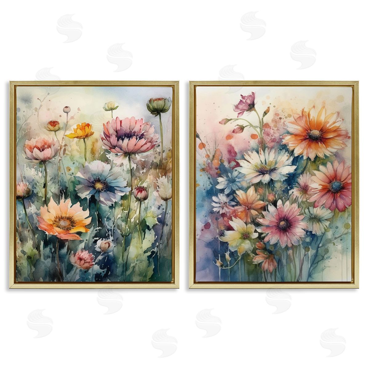 Ryley Gray Watercolor Daisy Field Flowers Gold Floating Frame Canvas Wall Art Print