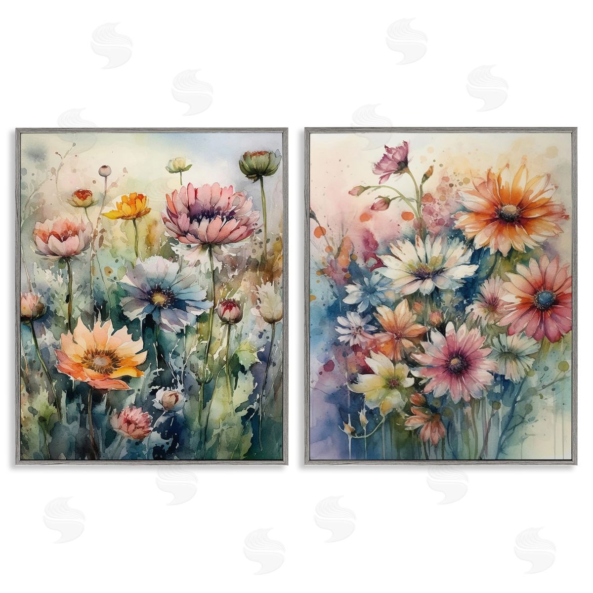 Ryley Gray Watercolor Daisy Field Flowers Gray Framed Giclee Wall Art Print