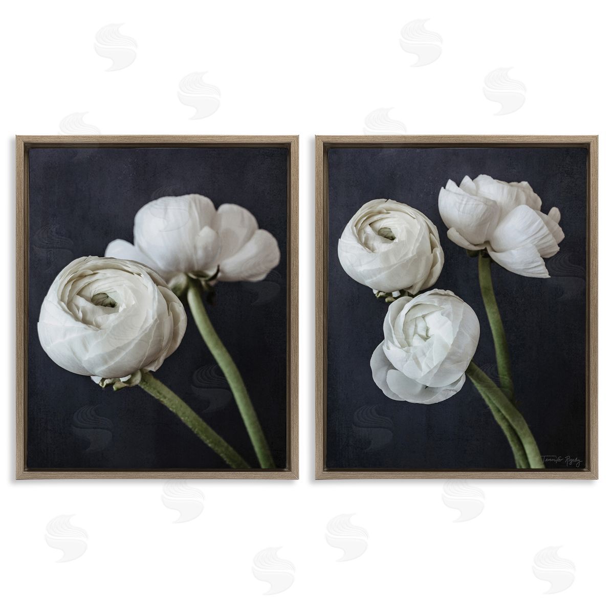 Jennifer Rigsby Simple Black & White Peony Brown Floating Frame Canvas Wall Art Print