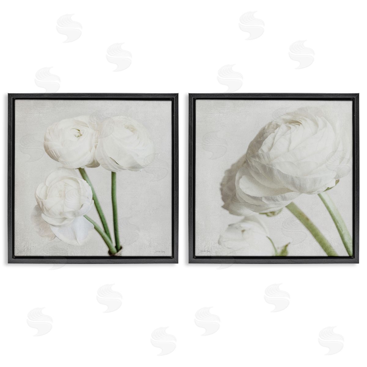 Jennifer Rigsby Simple White Peony Stems Black Floating Frame Canvas Wall Art Print