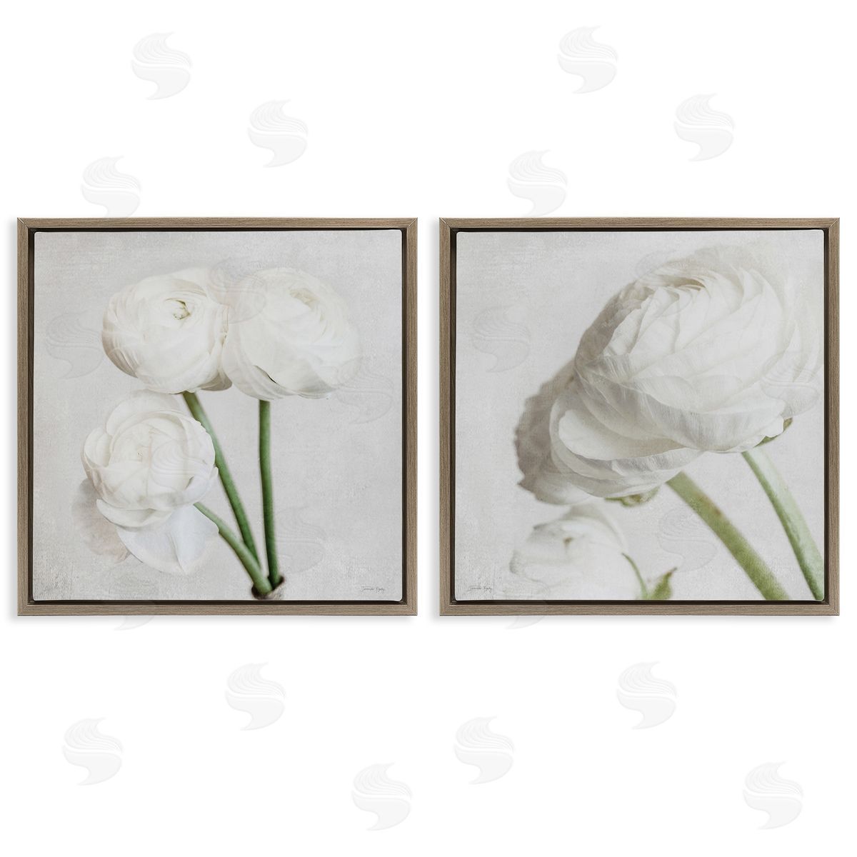 Jennifer Rigsby Simple White Peony Stems Brown Floating Frame Canvas Wall Art Print