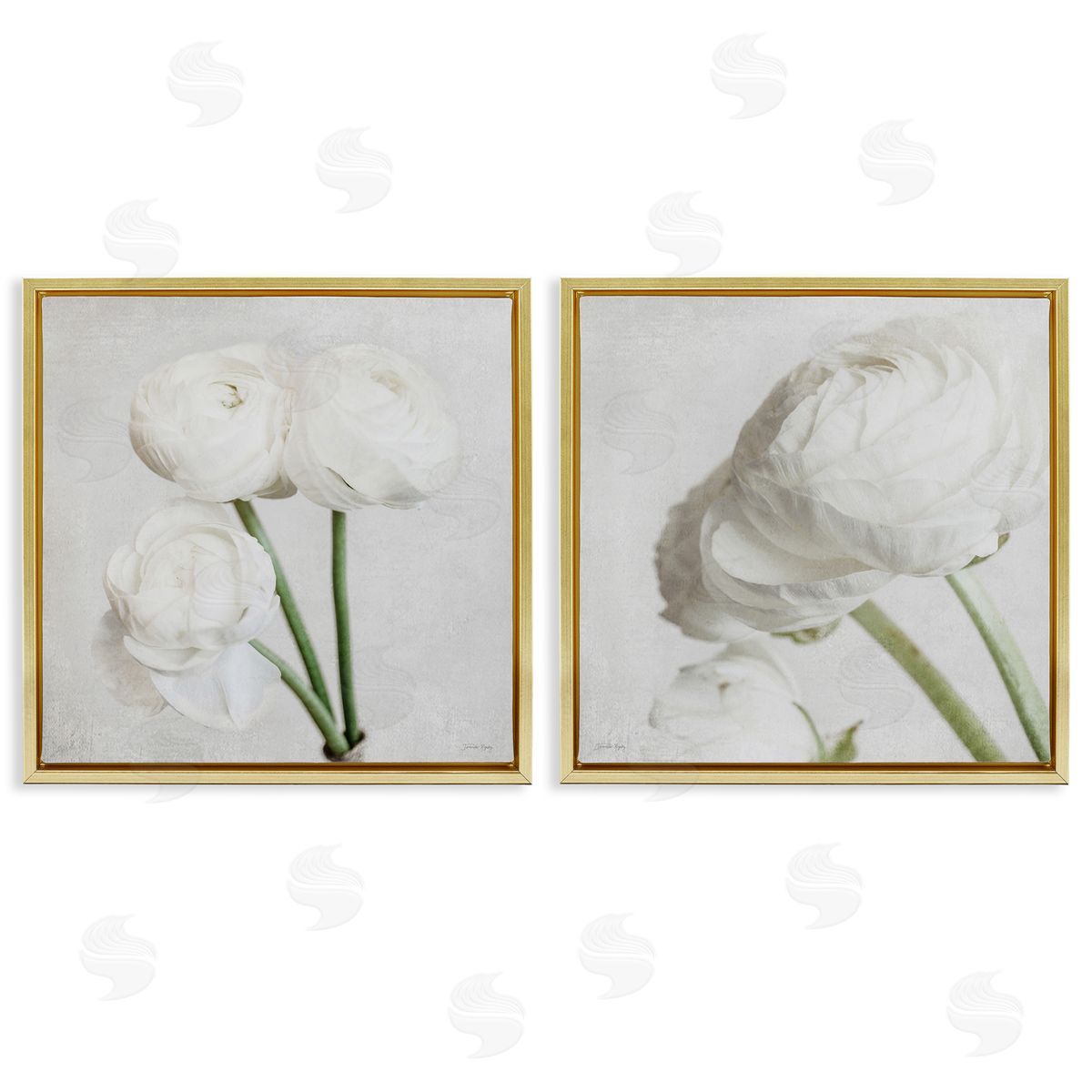 Jennifer Rigsby Simple White Peony Stems Gold Floating Frame Canvas Wall Art Print