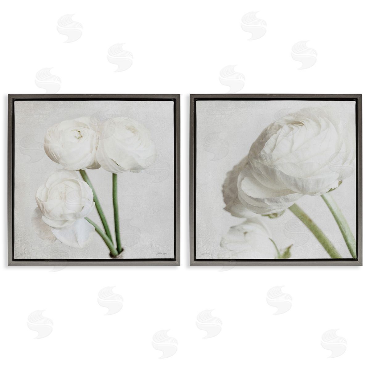 Jennifer Rigsby Simple White Peony Stems Gray Floating Frame Canvas Wall Art Print
