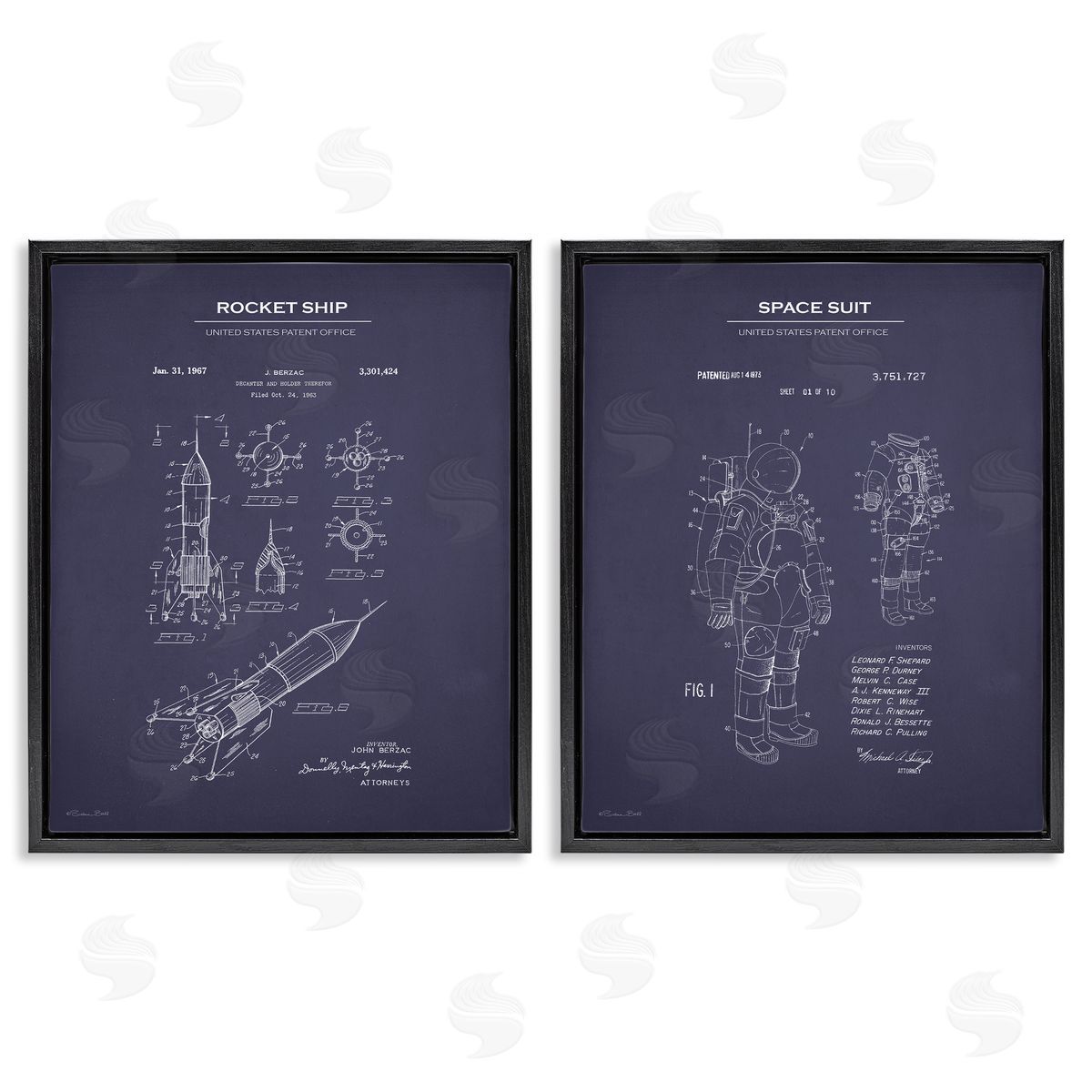 Susan Ball Rocket Space Suit Diagram  Black Floating Frame Canvas Wall Art Print